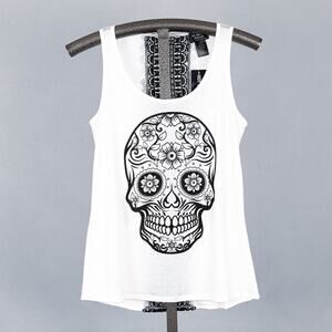 Midnight Hour Hot Topic Black & White Lacey Skull Tank Top SMALL Dia de Muertos